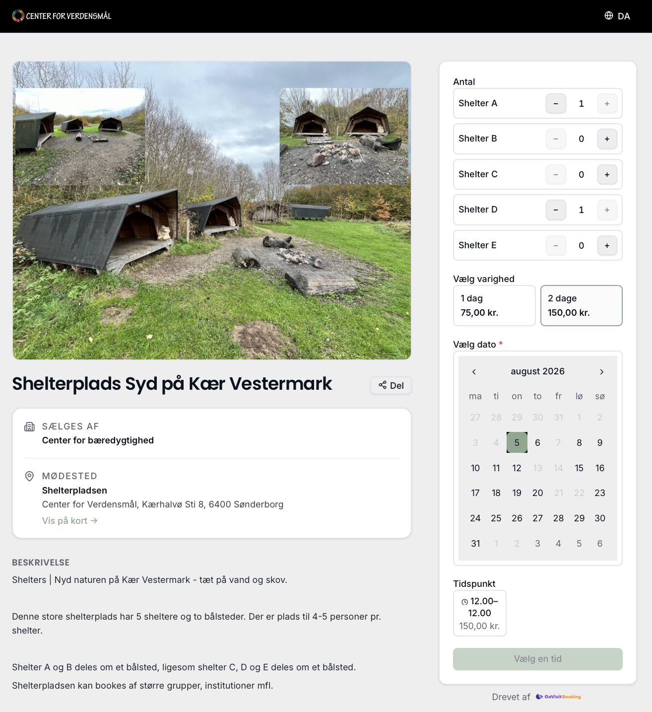 Shelterplads booking-side